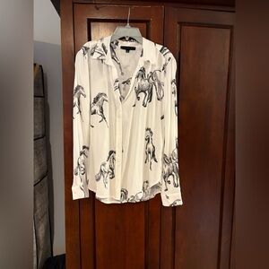 Stylish Horse Print Women's Button Down Shirt